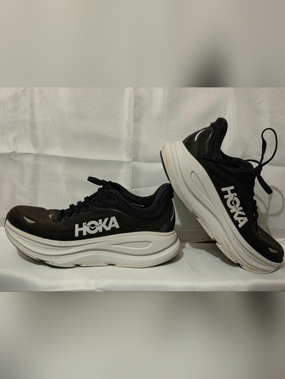 Hoka Bondi 9 Men's Black and White Road-Running Sneakers.